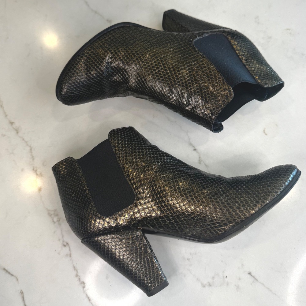 Sigerson Morrison Women 7 Metallic Gold Snakeskin Leather Ankle Boots Italy